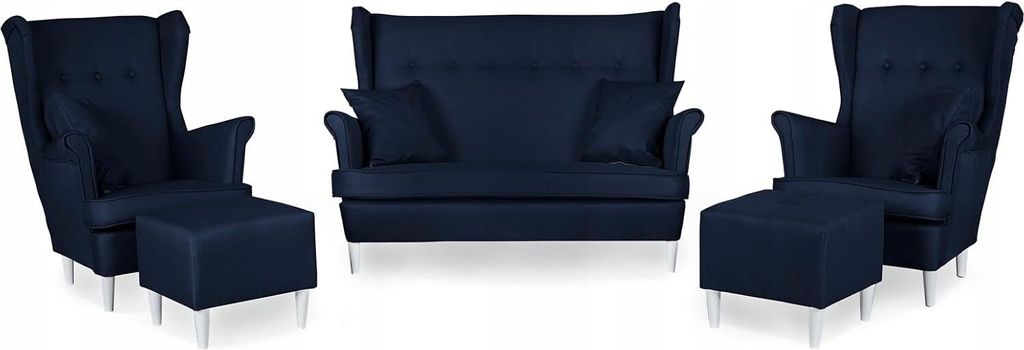 Family Meble Set aus Sofa + 2 Sessel + 2 Hocker Ari 2-Sitzer Sofa Couch Freistehendes Lounge Sofa Bequem zum Entspannen Wohnzimmer Büro (SAWANA 80)