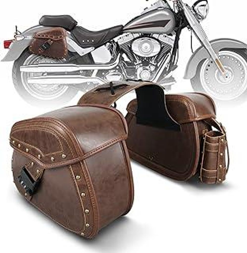 NICECNC Motorrad Satteltaschen Kunstleder, 22L Große Kapazität Throw Over Satteltaschen Seitengepäcktasche mit Getränkehalter und Schloss, Comp...