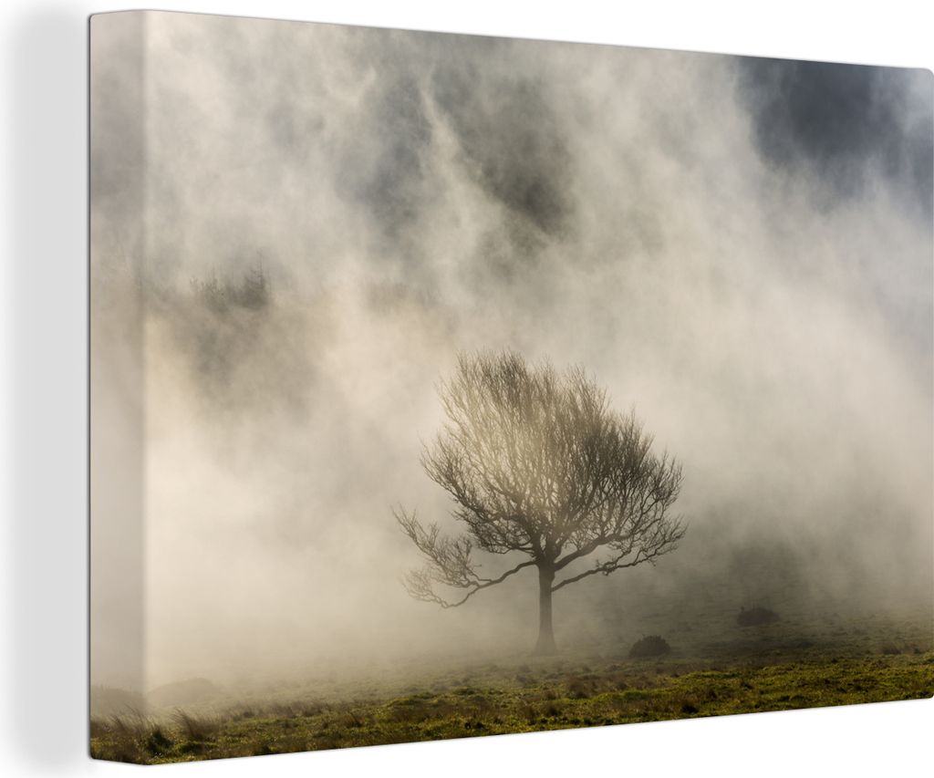 OneMillionCanvasses - Leinwandbilder - 140x90 cm, Einfacher Baum im Nebel, Wandbilder Kunstdruck Wanddekoration - Foto auf Leinwand - Gemälde au...