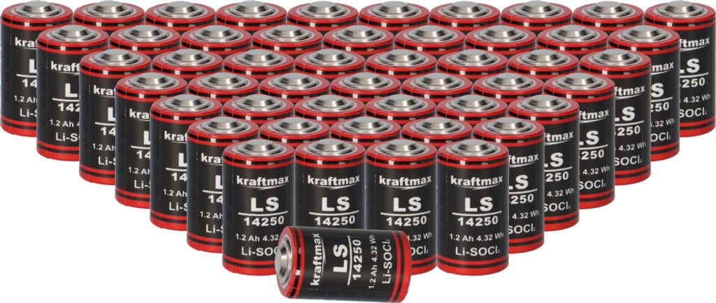 50x Kraftmax Lithium 3,6V Batterie LS14250 1/2 AA - Zelle
