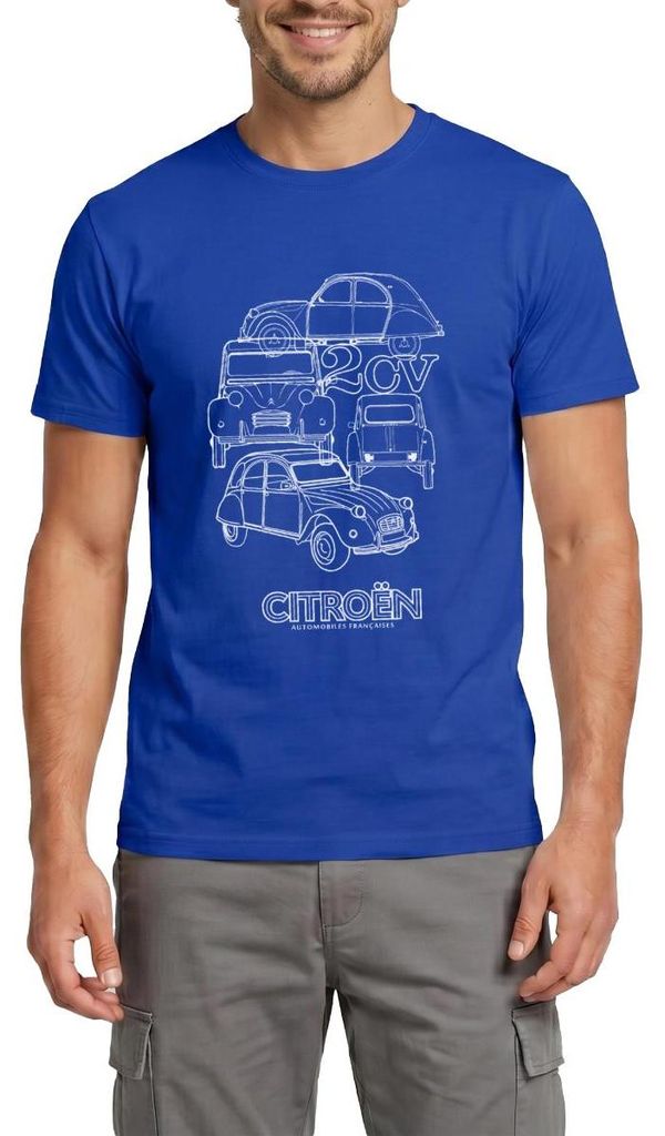 Spreadshirt Citroën 2CV Ente Skizze Männer T-Shirt, XXL, Dunkelblau