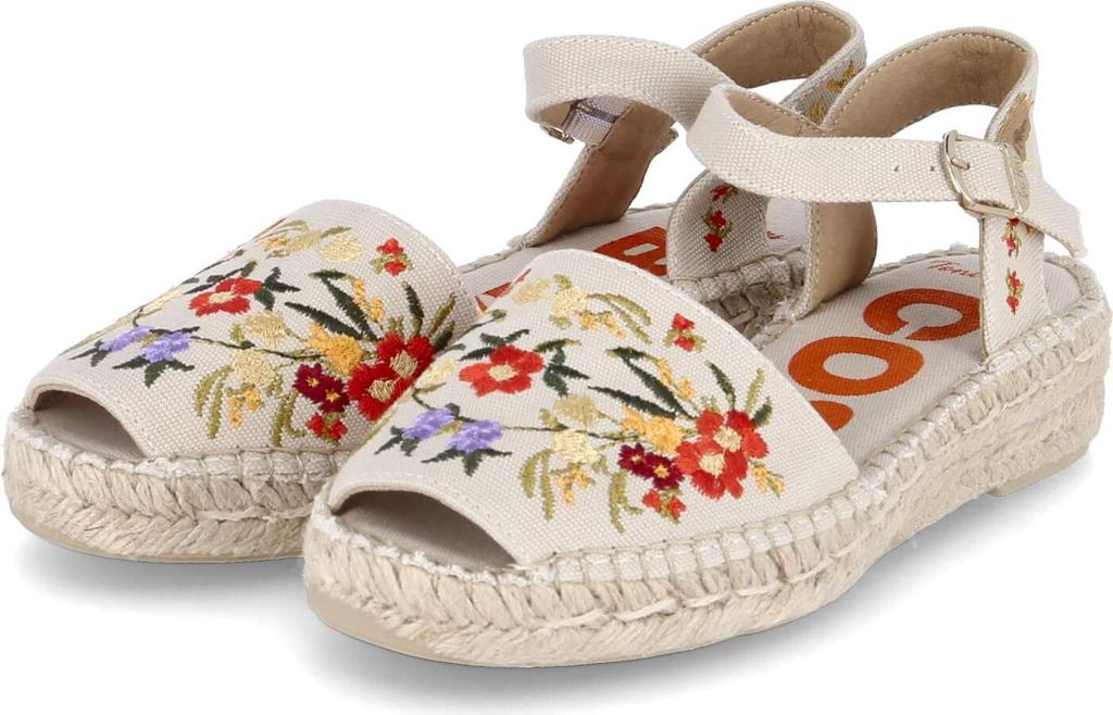 Toni Pons Damen Sandalen GARBET Beige Bunt Textil Blumenstickerei Größe: 41