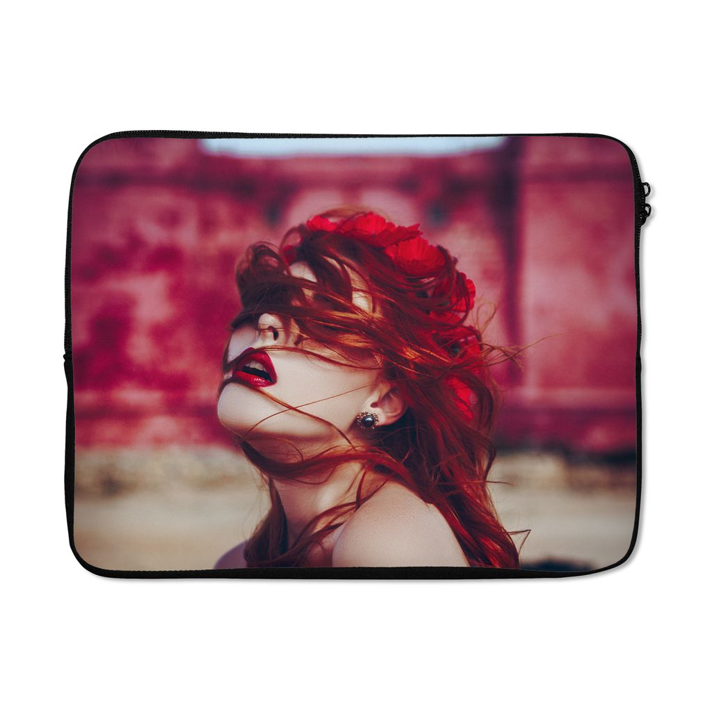 MuchoWow Laptop Hülle 17 Zoll Laptoptasche Schloss - Rot - Frau - Porträt - Zipper - Schutzabdeckung