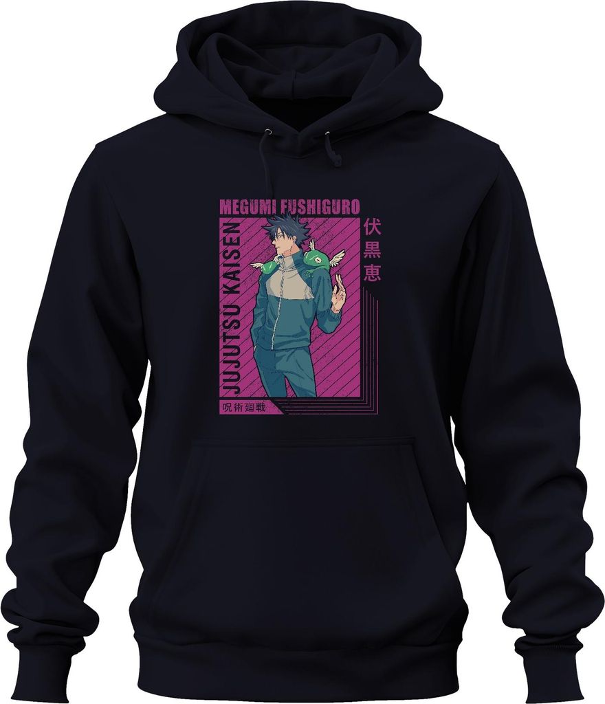 Megumi Fushiguro Jujutsu Kaisen Shikigami Anime Geschenk Retro Uni Hoodie Kapuzenpullover, Navy, S