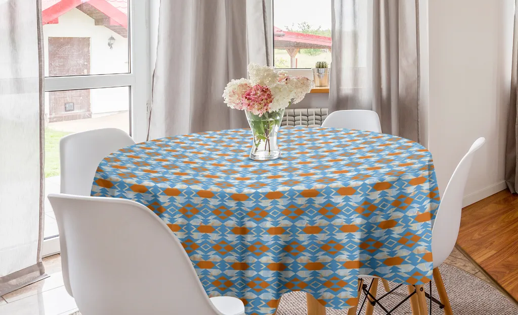 ABAKUHAUS Tovaglia rotonda etnica, motivo geometrico, tovaglia circolare per sala da pranzo e cucina, 150 cm, multicolore
