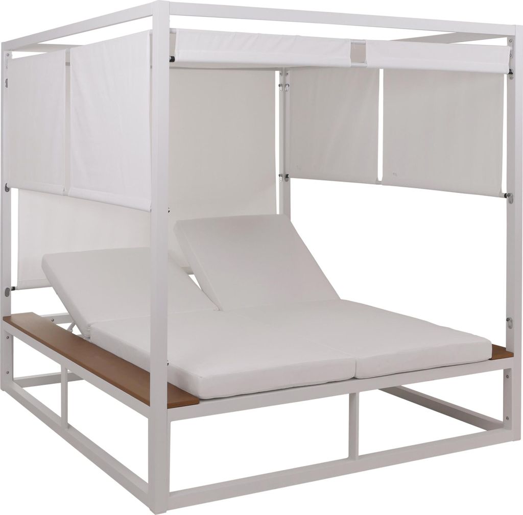 Aluminium Lounge-Gartenliege MCW-M63b, XL Sonnenliege Daybed, 10cm-Polster 200cm weiß Polster creme