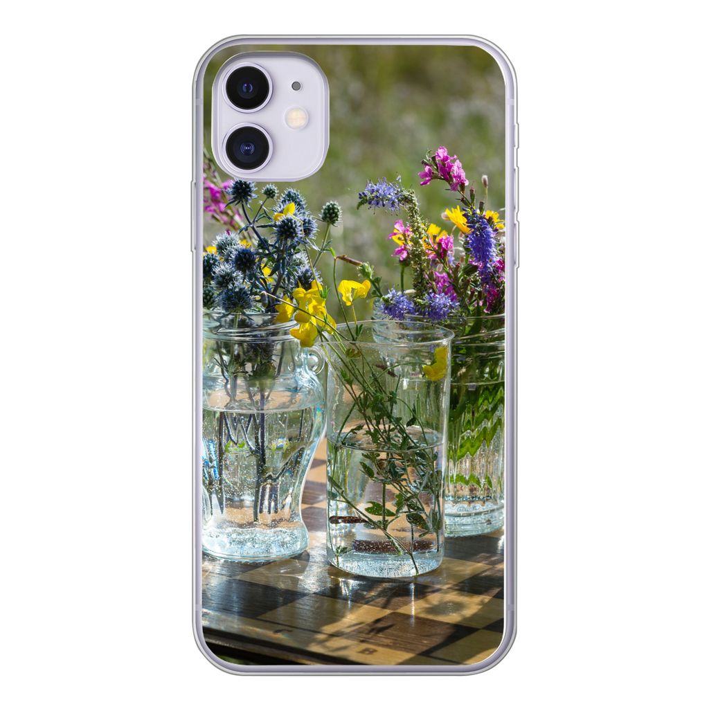 MuchoWow Handyhülle Schutzhülle Hülle für iPhone 11 Vase - Blumen - Farben Silikon Softcase Handy Hülle - Handytasche