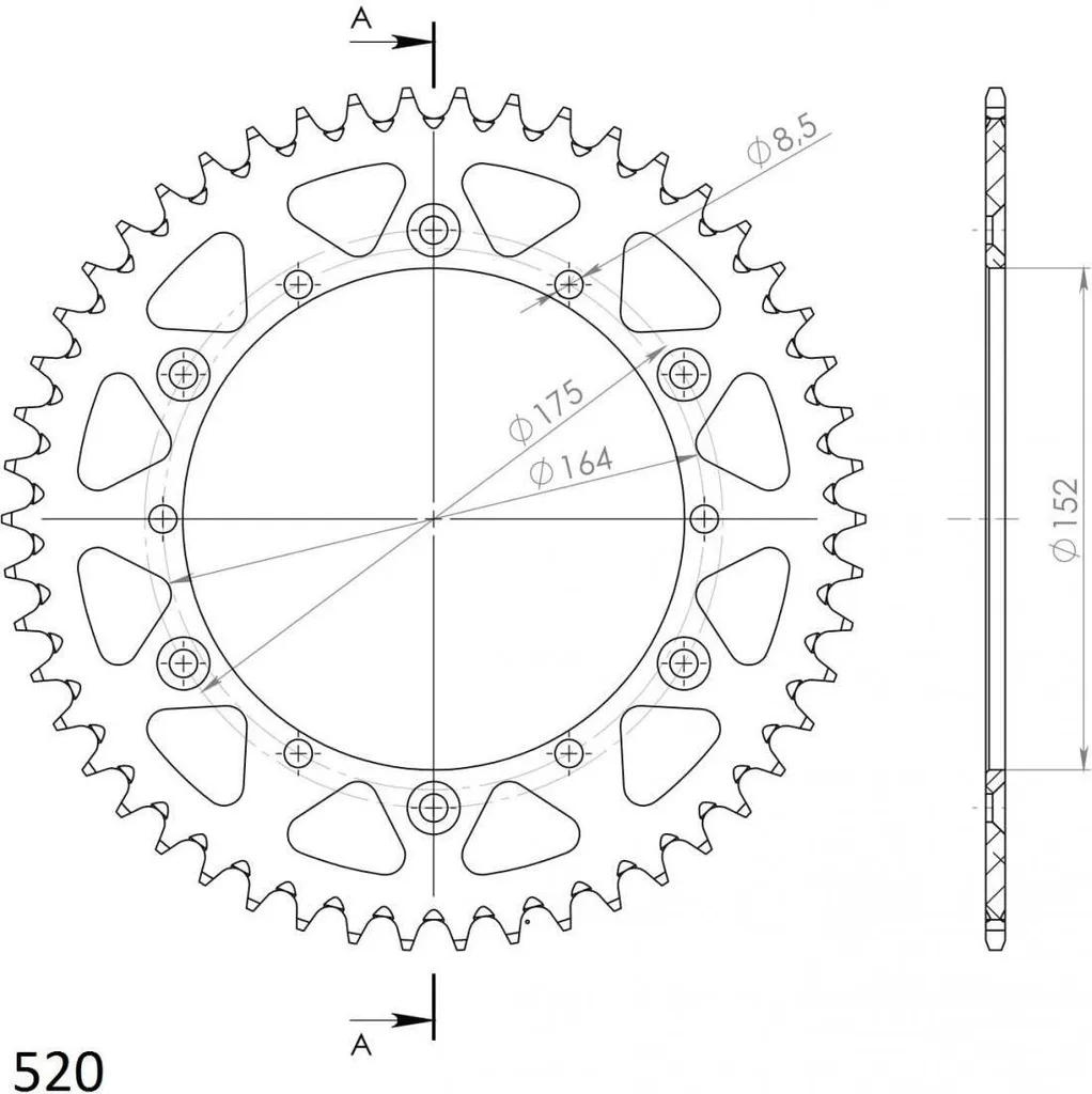 Couronne Supersprox 520 46Z Noire RAL-853:46-BLK pour Moto de Course
