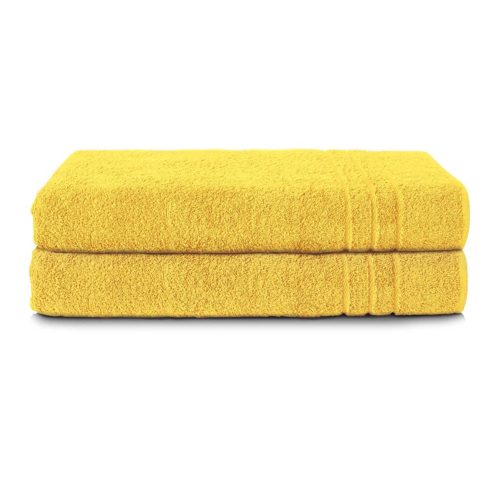 Komfortec 2er Saunatuch Set 80x200 cm aus 100% Baumwolle, XXL-Saunatücher, Sauna Handtuch, Weich, Groß, Frottee, Schnelltrocknend, Gelb