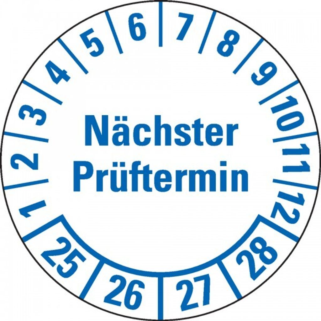 Dreifke Prüfpl.Nä.Prüftermin 25-28, weiß, Folie, mit Spezialkleber, Ø 25mm, ...