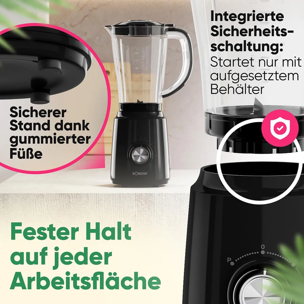 Mixeur Inox 500W Bomann - Bol 1,5 L et Lames Acier Haute Résistance