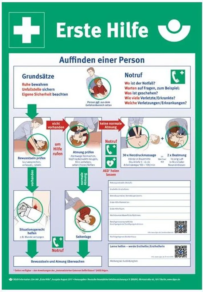 Panneau de premiers secours DGUV 204-001 en plastique 410x590mm
