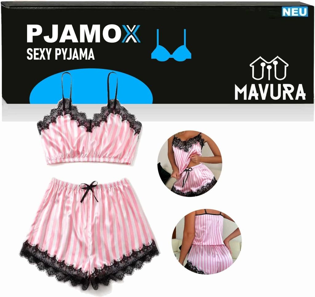 PJAMOX Pyjama Set Damen Nachtwäsche Sexy Schlafanzug Rosa Nachthemd Hösschen