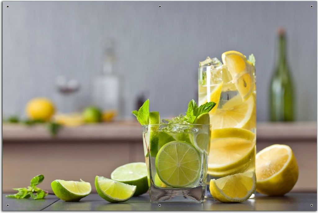 Wallario Outdoor-Poster für Garten oder Balkon, Motiv Cocktails mit Limetten und Zitronen, in ca. 61 x 91,50 cm