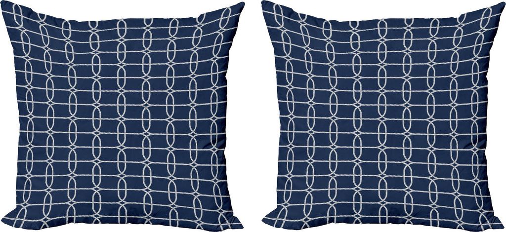 ABAKUHAUS Nautisch Kissenbezug Set (2Stück), Bicolored Maritime Entwurf Seile und Knoten Sailor Simplistic Entwurf, 50 x 50 cm, Nachtblau und Weiß