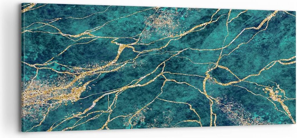 Bild auf Leinwand - Leinwandbild - Einteilig - Abstraktion Gold Türkis - 100x40cm - Wand Bild - Wanddeko - Wandbilder - Leinwanddruck - Bilder - W...