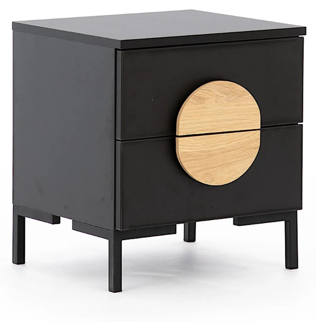 Chevet design noir mat en bois - Meuble de chambre à deux tiroirs