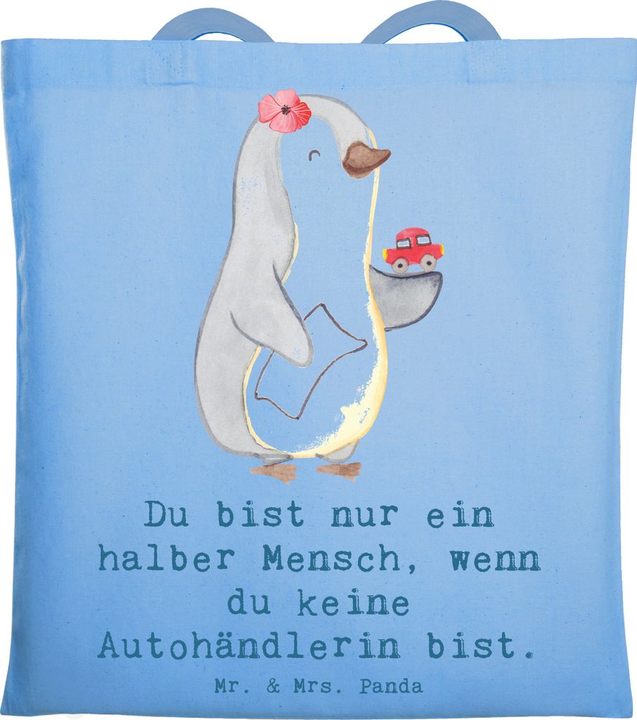 Mr. & Mrs. Panda Tote Bag Autohändlerin Herz - Sky Blue - Geschenk, Schultasche, Autohandel, Spruch, Laptoptasche, Shopping Tasche, Beutel, Beruf,...