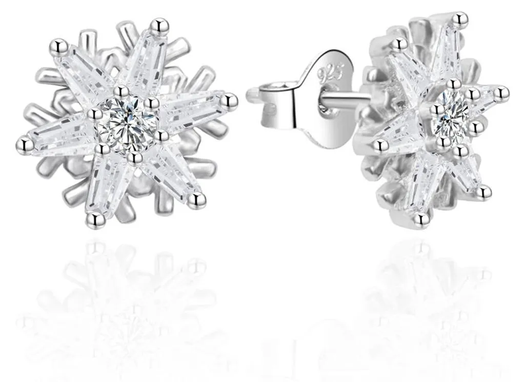 Boucles d'oreilles flocon en argent avec cristaux scintillants d'hiver