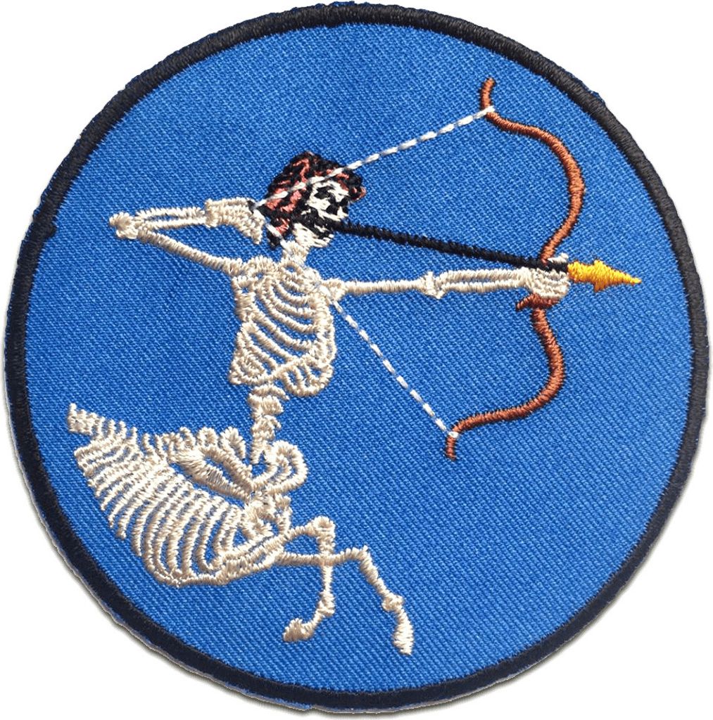 Skelett Mit Bogen - Aufnäher, Bügelbild, Aufbügler, Applikationen, Patches, Flicken, Zum Aufbügeln, Größe: Ø 8.7 cm