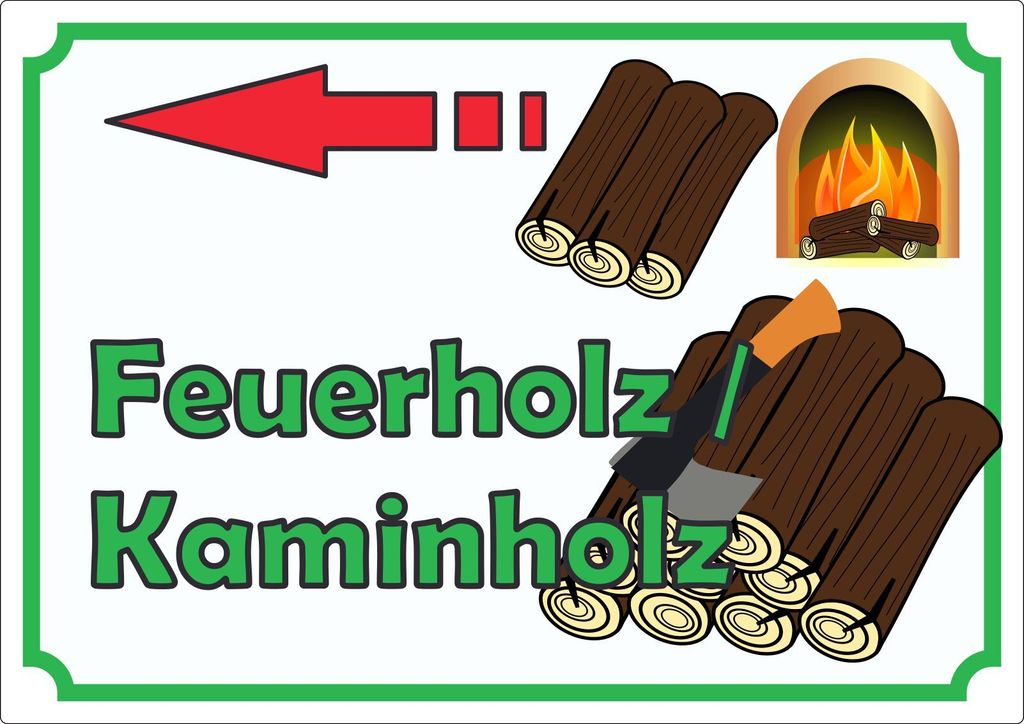 Werbeaufkleber Aufkleber Feuerholz mit Pfeil nach links A5 (148x210mm)
