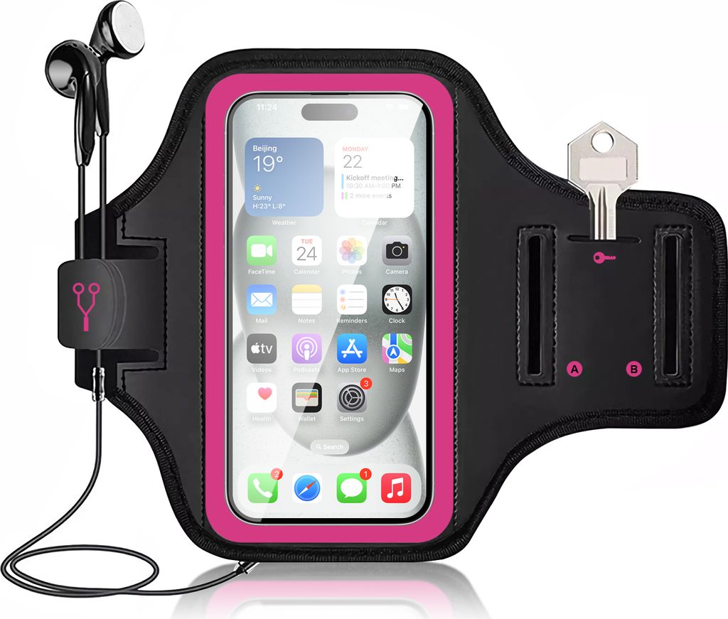 Mobigear Go Active Handyhalterung Joggen Motorola Moto E6 Play Sporthülle Neopren Sportarmband - Pink