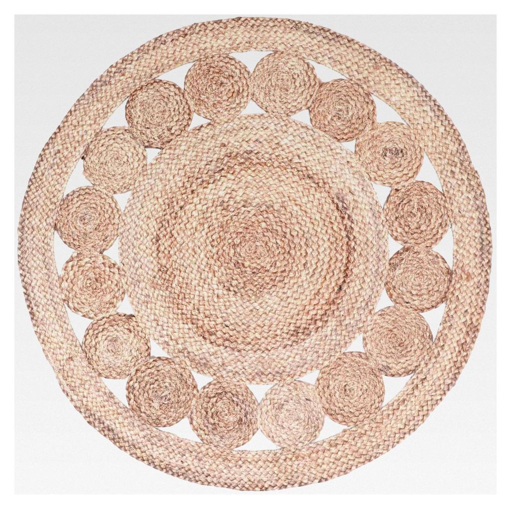 Runder Teppich 90 cm handgeknüpft aus Jute | Boho Juteteppich Jemina Beige Natur