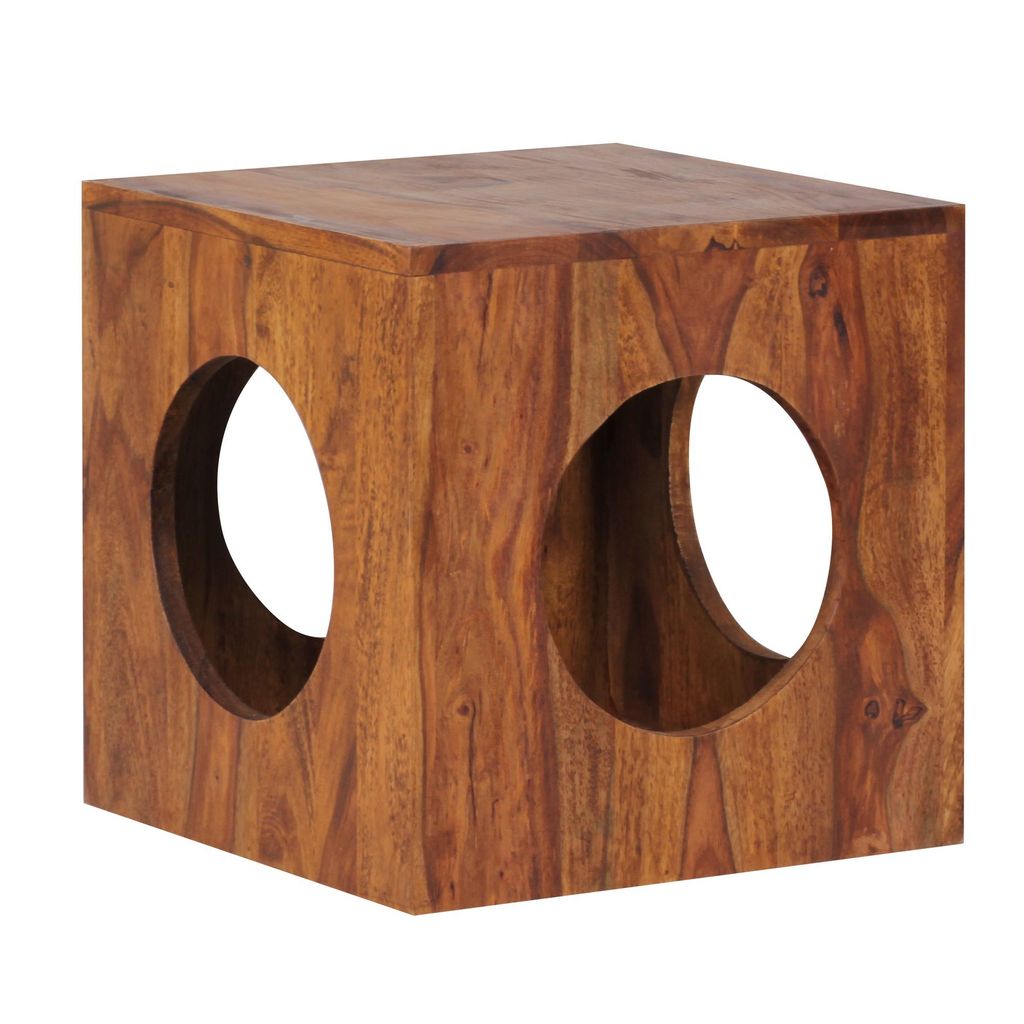 Beistelltisch MUMBAI Sheesham Massivholz 35x35x35 cm Cube Wohnzimmertisch, Design Aufbewahrungstisch modern, Kleiner Holztisch in Würfel-Form, Qua...