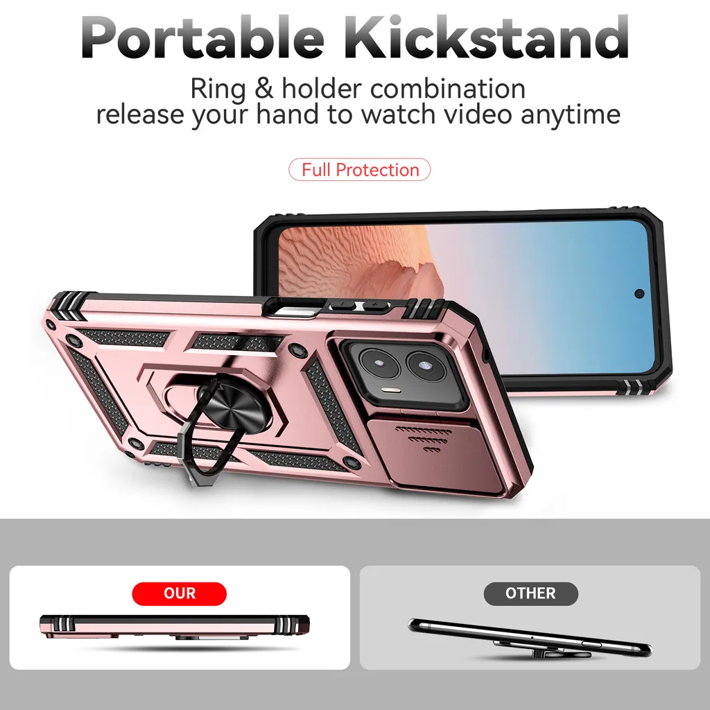 ESONG Cover Per Moto G 5G 2023 – Custodia Protettiva Grado Militare Con Sportello Fotocamera, Anello Magnetico 360° E 2 Pellicole Vetro Temperato, Rosso