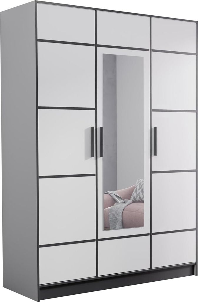 KIER FURNITURE Dreitüriger Kleiderschrank Roj3D - 156,4x205x39 cm Weiß