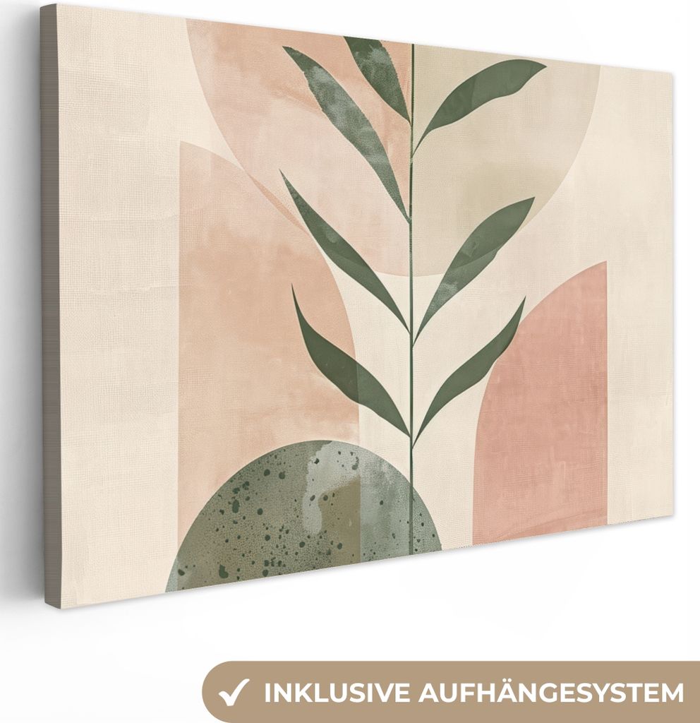 MuchoWow - Leinwandbilder - Modern - Rosa - Grün - Natur - Ästhetik, Wandbild, Wanddeko Bilder Wohnzimmer, 30x20 cm