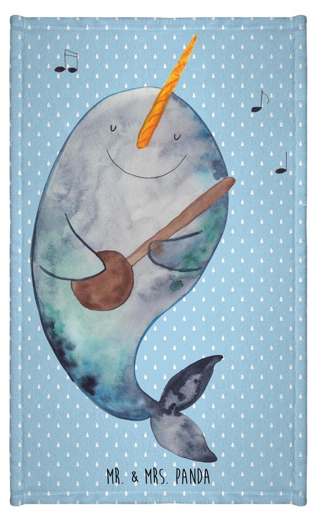 Mr. & Mrs. Panda Handtuch Narwal Gitarre - Blau Pastell - Geschenk, Probleme, Frotteetuch, Tanzen, badezimmer, baumwolle, Kleines, Meer, Wal, Frust...