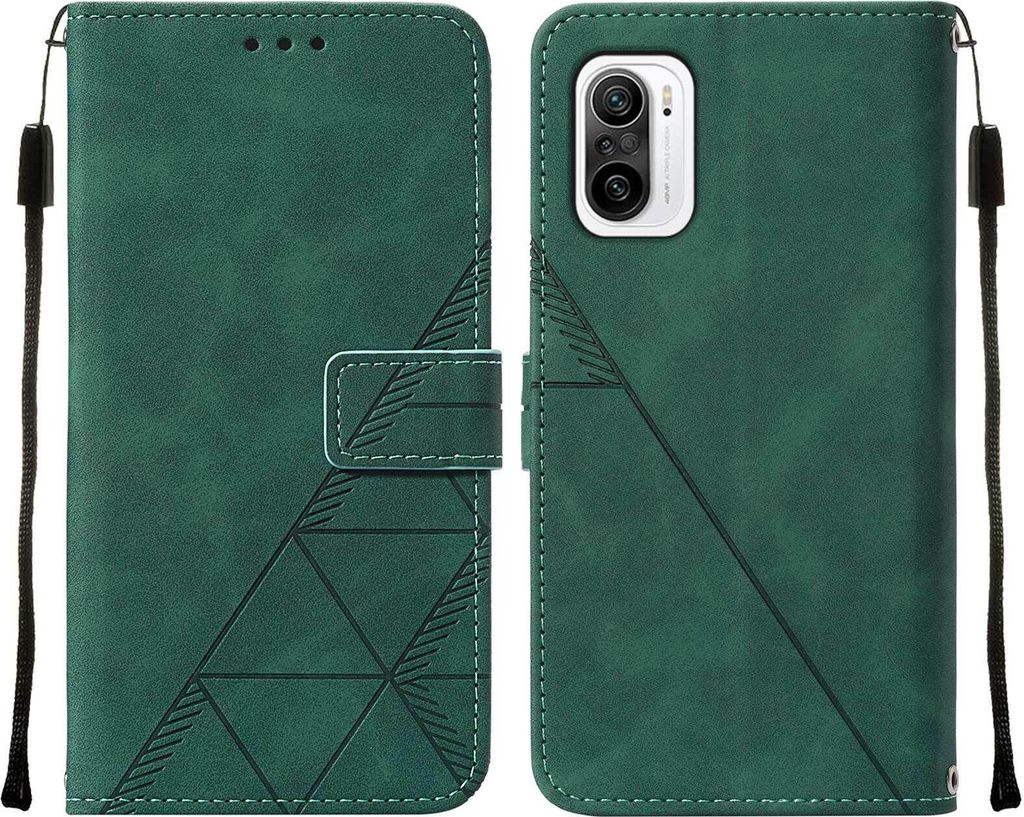 Xiaomi Poco F3 Hülle, Schlank Prägung Flip Leder Kartenfächer Schutzhülle mit Ständer für Xiaomi Poco F3 / Redmi K40 / K40 Pro Grün