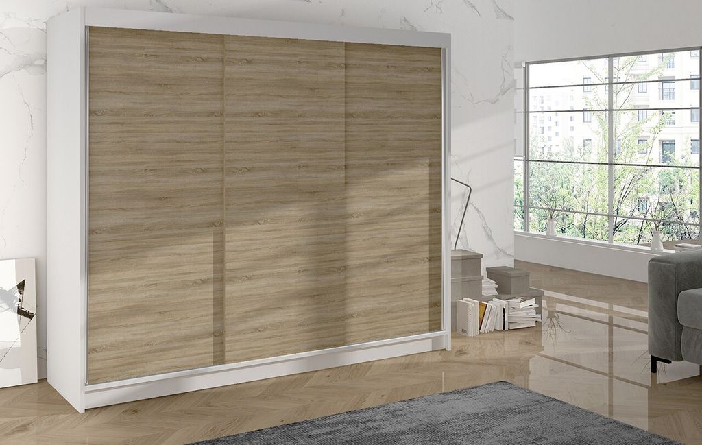 Kleiderschrank DANIELLA 2 – Breite 200 cm, weiß / Eiche sonoma