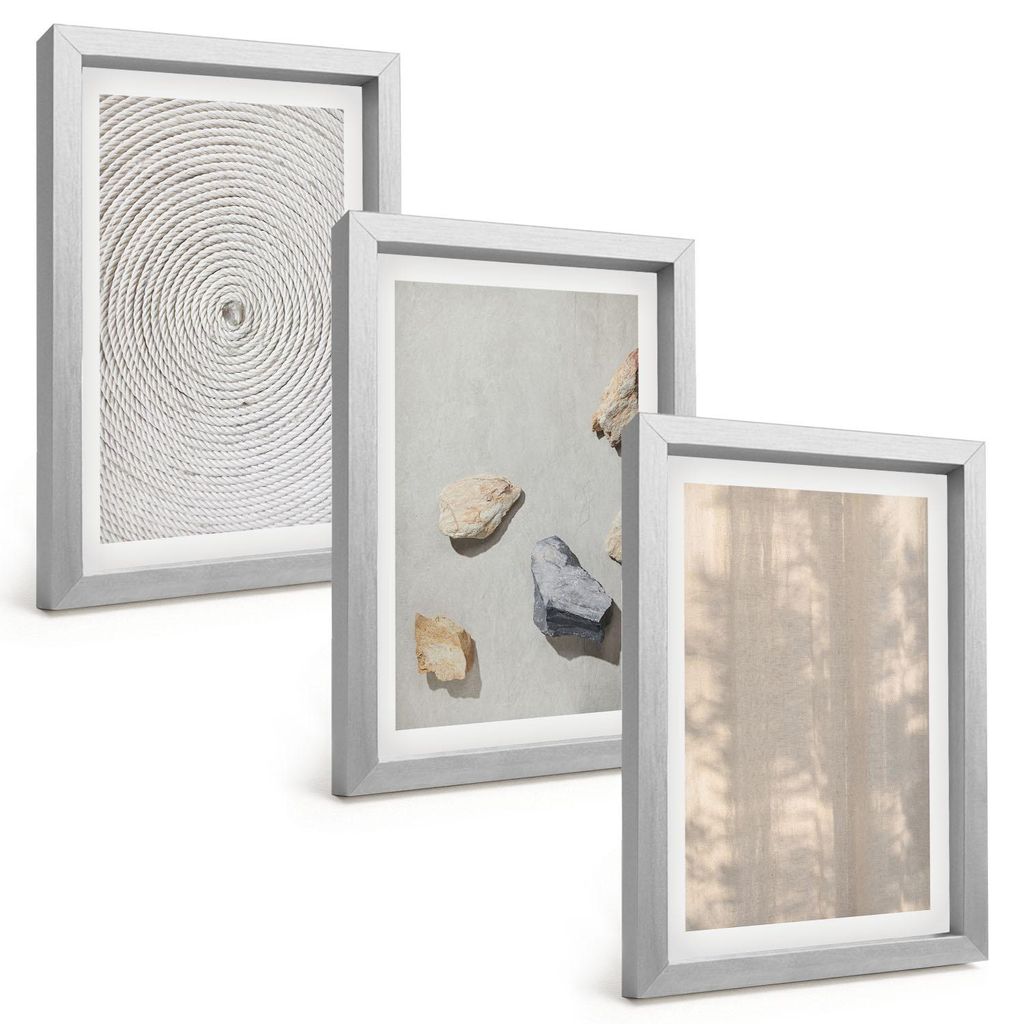 Bilder Set 3-teilig im silbergerahmten Rahmen – Wandbilder 3 Stück – gerahmte Poster für Wohnzimmer, Schlafzimmer und Flur – 20x30 cm – B...