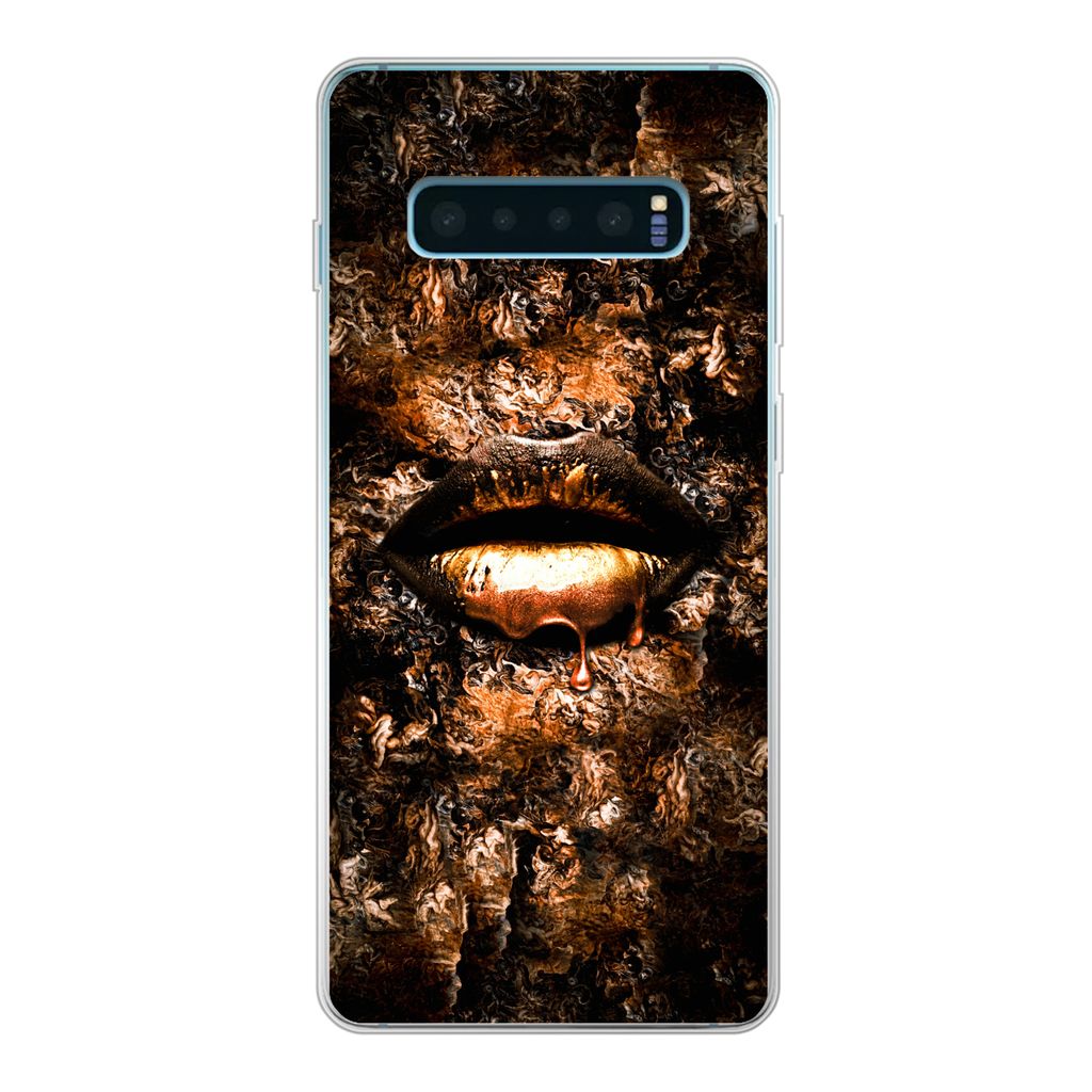 MuchoWow Handyhülle Schutzhülle Hülle für Samsung Galaxy S10 Plus Frau - Lippen - Kupfer Silikon Softcase Handy Hülle - Schutzhülle