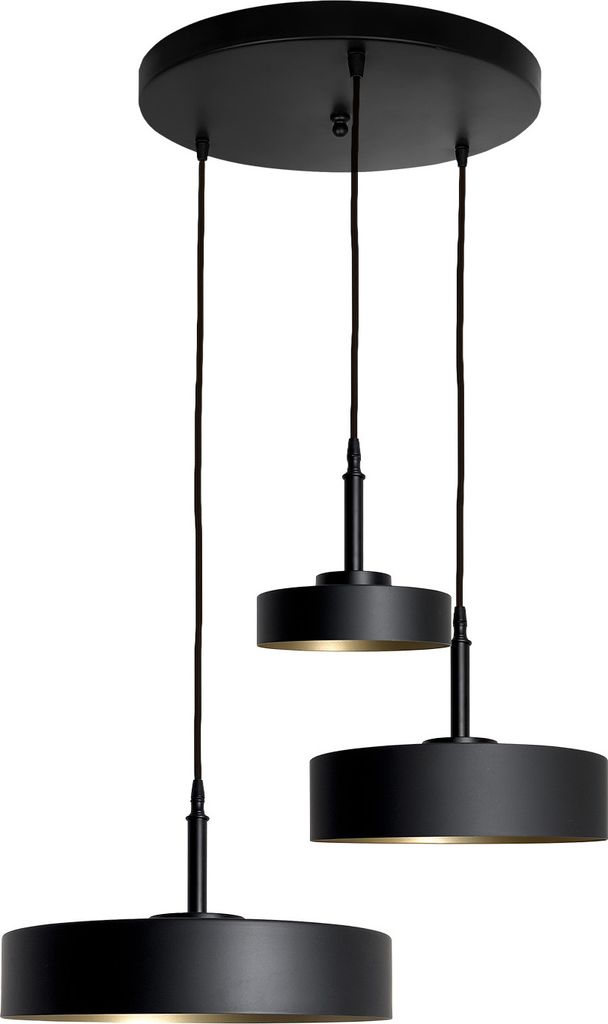 Hängeleuchte Messing massiv Gusseisen H: max. 105 cm in Schwarz matt Gold E27 3-flammig Retro Design