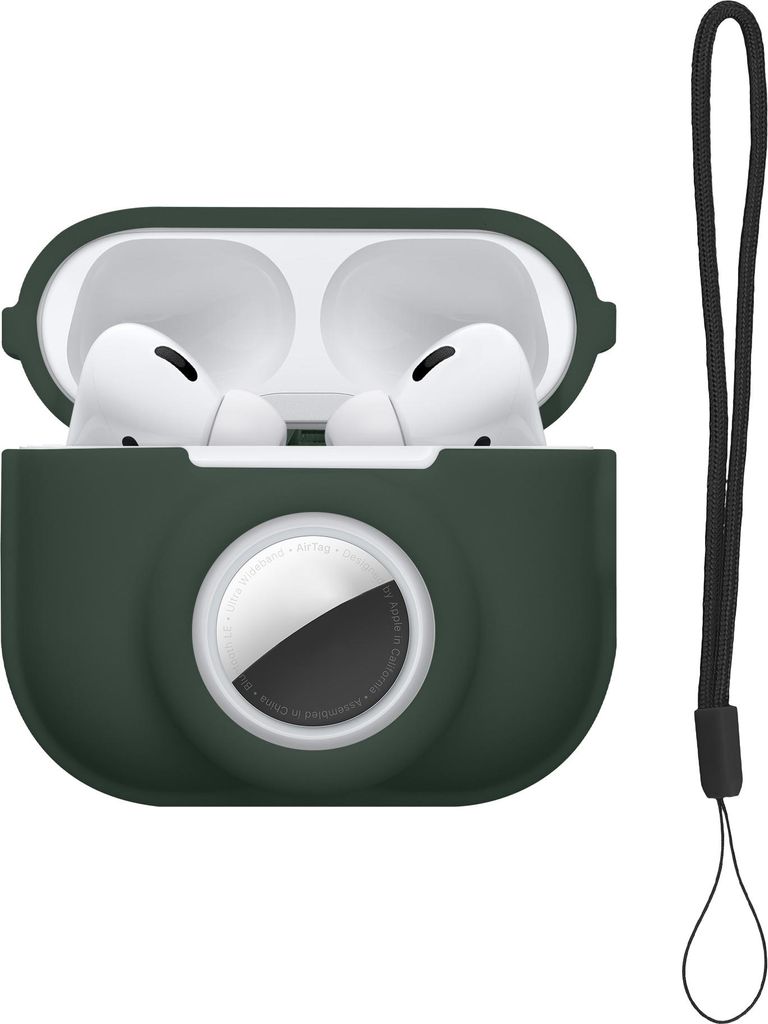 kwmobile 2-in1 Hülle kompatibel mit Apple Airpods Pro 2 - Kopfhörer Case kompatibel mit Airtag - Weiches Silikon Cover - Schutzhülle mit Karabin...