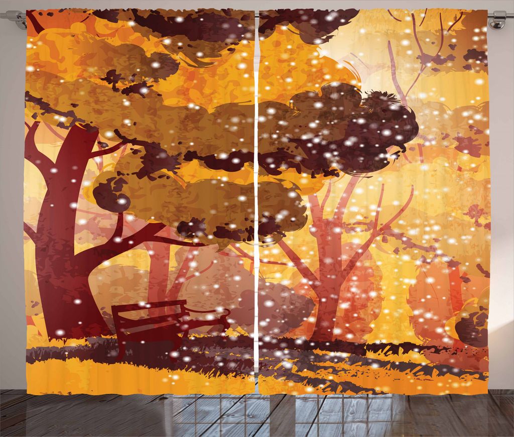 ABAKUHAUS Natur Rustikaler Vorhang, Bäume und Bank Schneefall, Wohnzimmer Universalband Gardinen mit Schlaufen und Haken, 280 x 225 cm, Mehrfarbig