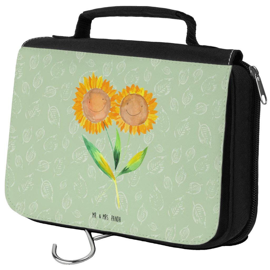 Mr. & Mrs. Panda Waschbeutel Blume Sonnenblume - Blattgrün - Geschenk, beauty case, Kulturbeutel, Lieblingsmensch, Garten, beautycase, Kosmetiktas...