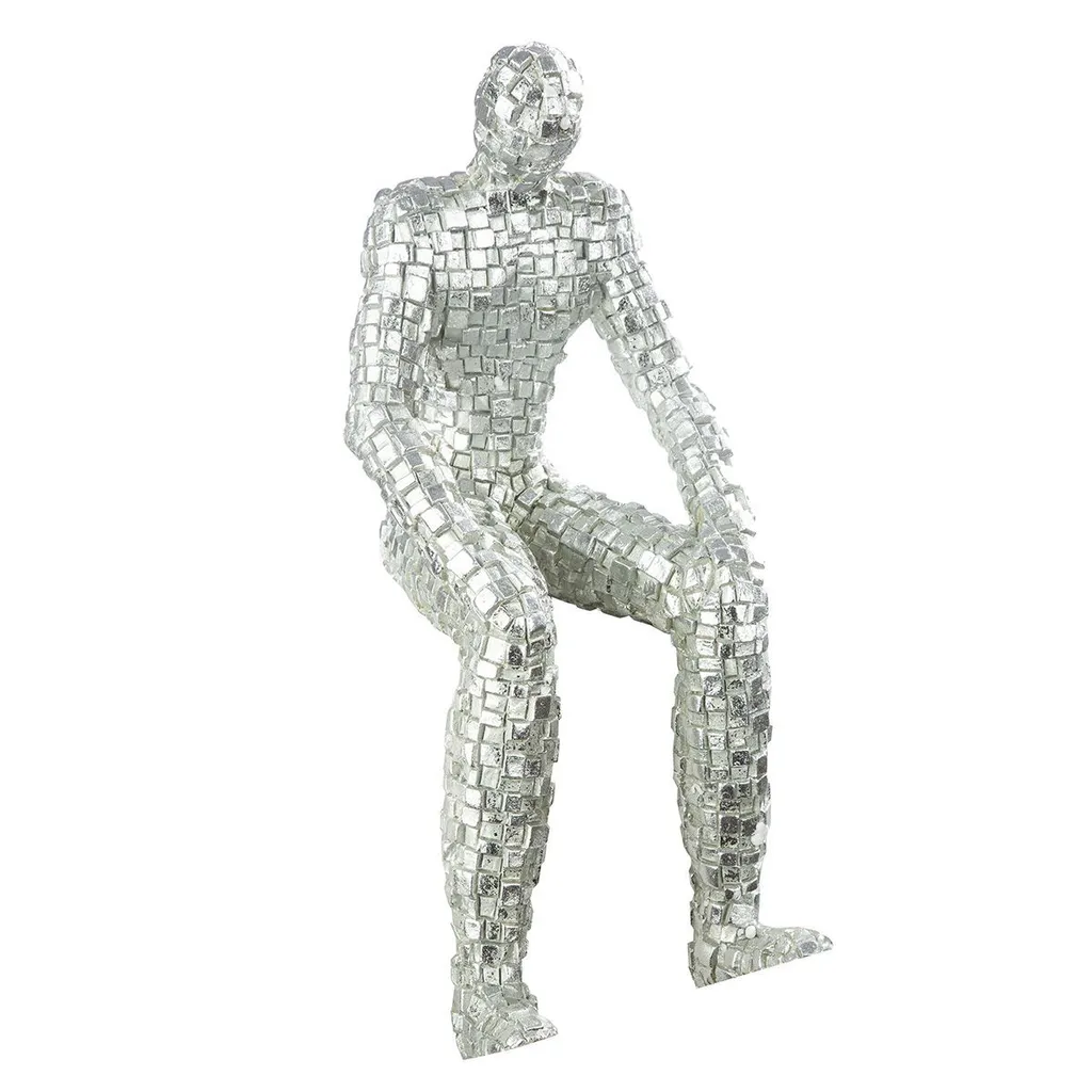 Sculpture Assise Boxes en Résine Argent 35cm pour Déco Design Gilde