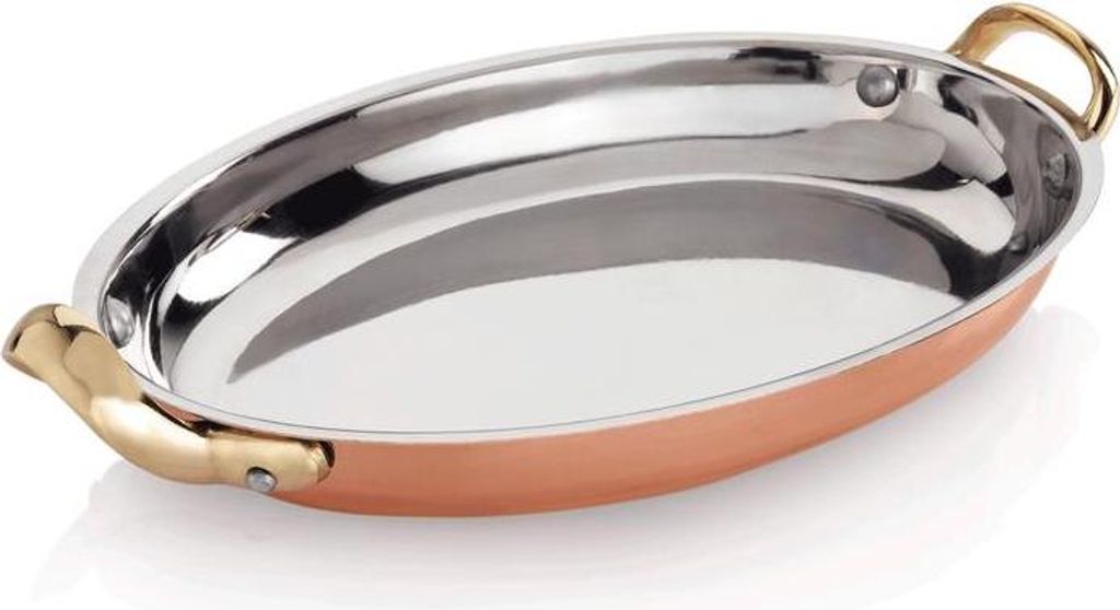 3x Servierpfanne STEEL & STYLE AMBER, 25 x 18 x 3,5 cm, 1 ltr., Kupfer, Messing, Chromnickelstahl