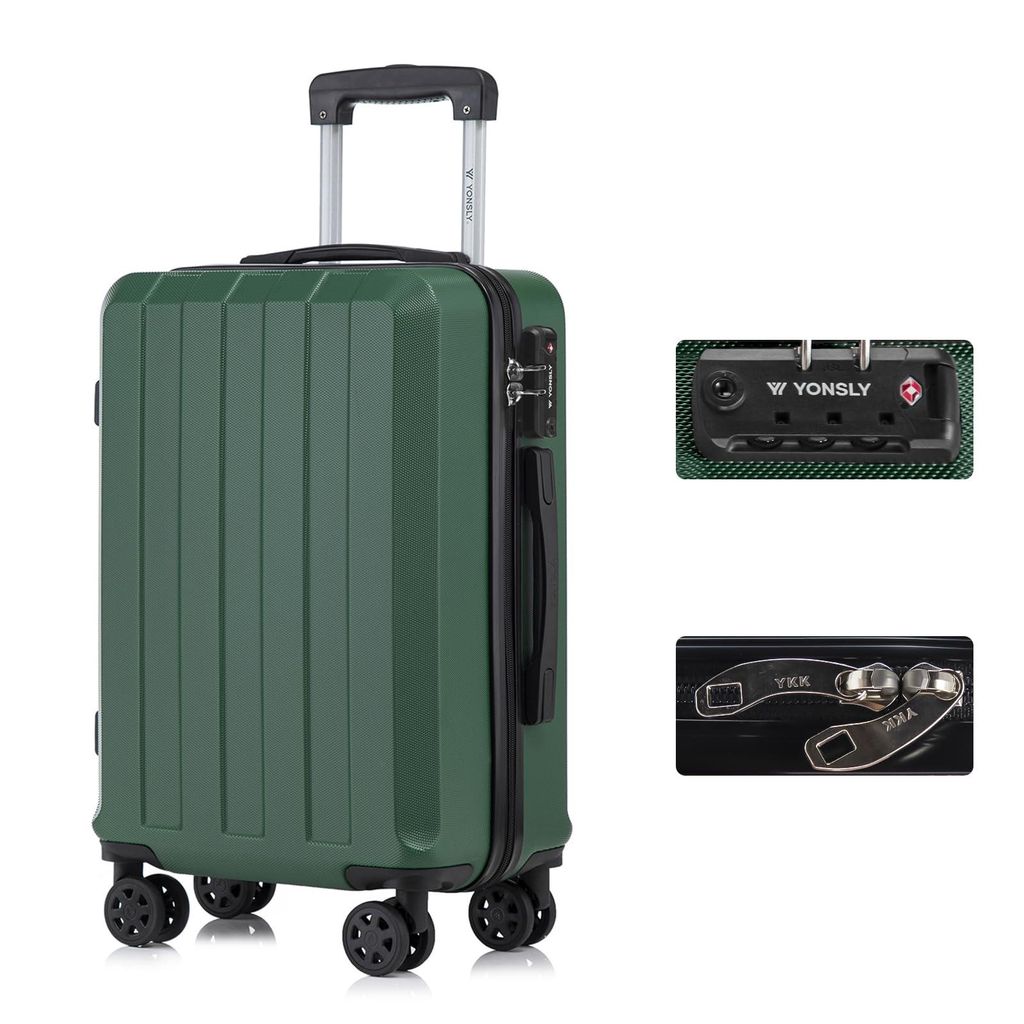 Premium Reisekoffer TSA-Schloss,YKK-Reißverschluss Hartschalen-Koffer Trolley Kabinenkoffer Rollkoffer Suitcase Handgepäck 4 Rollen (Dunkelgrün,...