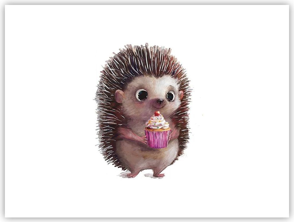 Poster - Poster ohne Rahmen - Igel Cupcake Kinder - 40x30 cm - Wand Bild - Wanddeko - Wandbilder - Kunstposter - Wandposter - Bilder - Kunstdruck -...