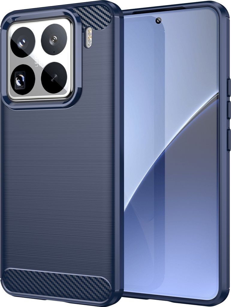 Für Xiaomi 15 Pro Schockfest Carbon Design Textur TPU Handy Tasche Cover Blau
