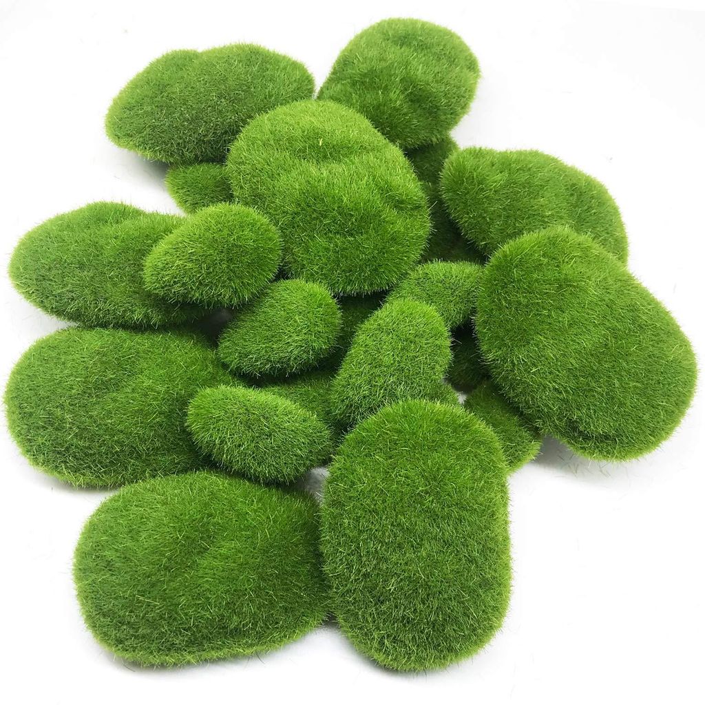 Grüne Moosbälle, künstliche Moossteine, 25 Stück, 2 Größen. Dekorative künstliche Moossteine für Feengärten, Blumenarrangements, Terrarien...