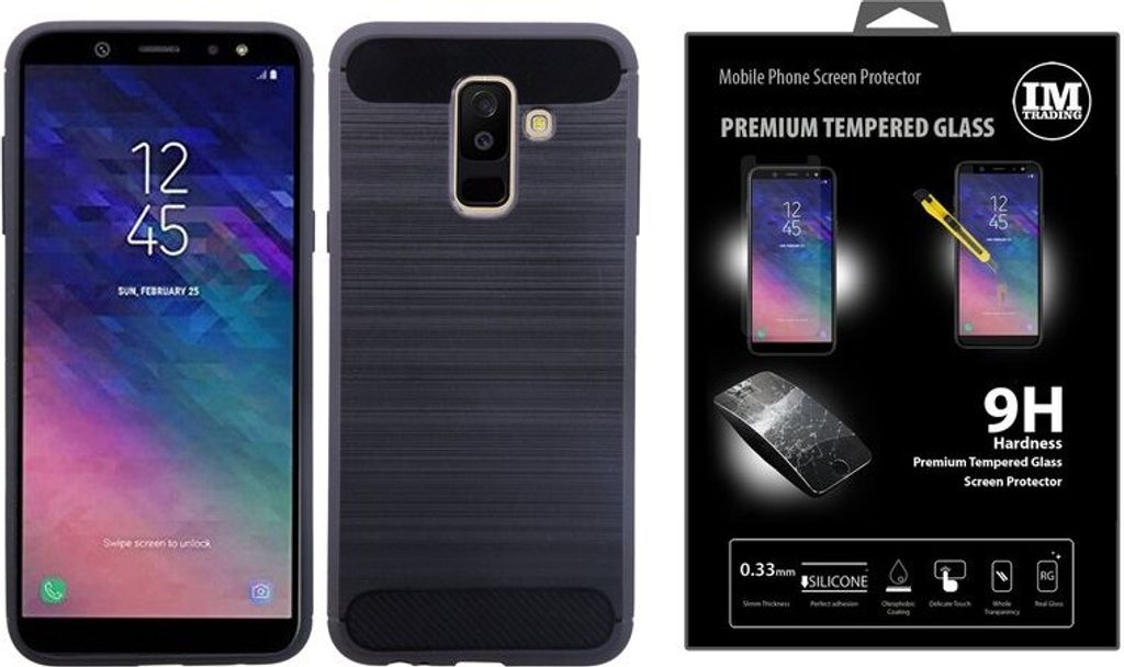 Silikon Hülle Tasche Case + 9H Panzerfolie Echt Glas Zubehör Gummi Bumper Schale Schutzhülle in Carbon-Schwarz kompatibel mit Honor 8x