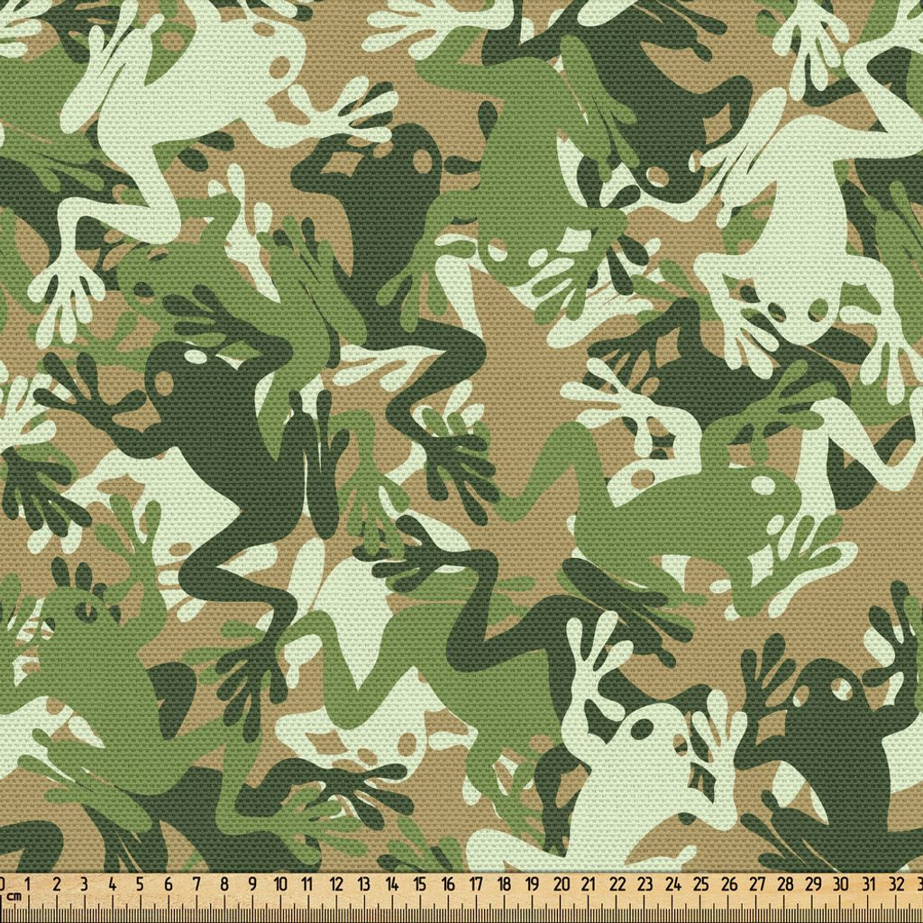 ABAKUHAUS Tier Gewebe als Meterware, Skull Camouflage Military Design Mit Verschiedenen Frosch Muster Verschiedene, 1 M (148 x 100 cm), Sage Pine G...