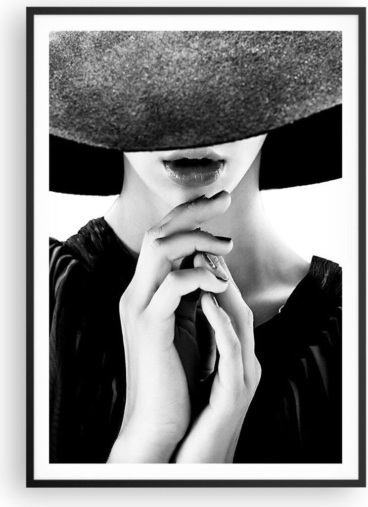 Gerahmtes Poster - Schwarzer Rahmen - Frau Hände Hut - 70x100 cm - Wand Bild - Wanddeko - Wandbilder - Kunstposter - Wandposter - Bilderrahmen - B...