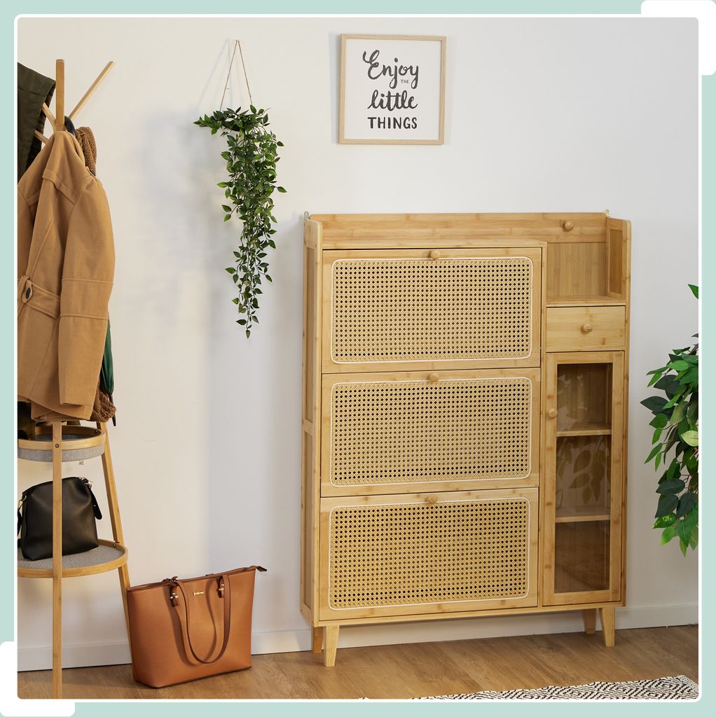 Buffet, meuble à chaussures moderne à 5 compartiments en bois foncé – dimensions 80 x 35,5 x 110 cm, étagères réglables | Leroy Merlin